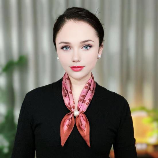 Satin Neck Scarf Irregular Geometric Pattern Wrinkle-resistant Scarf with Magnetic Imitation Pearl Buckle Outfit Accessory