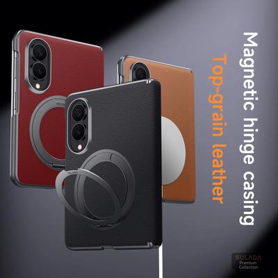 Premium Sulada Äkta Koskinn Gångjärnsbaksida Fodral För Samsung Galaxy Z Fold8 ZFold8 Ultra Metallisk Magnetisk Ring Fäste Skydd