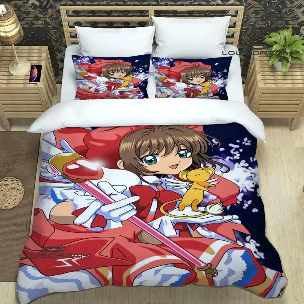 Druk 3D Zestaw pościeli Anime Card Captor Sakura Miękny nowoczesny narzuta na łóżko do sypialni Wygodna poszewka na kołdrę Poszewka na kołdrę i poszewka na poduszkę