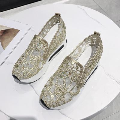 Scarpa Singola in Rete con Tacco Obliquo, Suola Spessa, Scarpe Casual a Taglio Basso, Indossate come Capospalla, e Scarpe Casual Slip-on