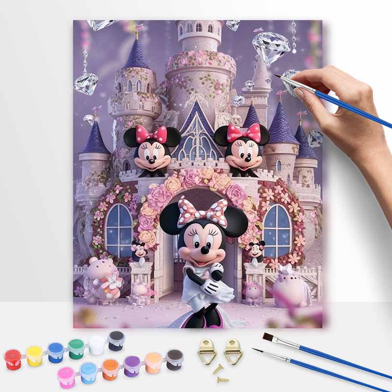 Disney Oil Painting DIY Digital Painting Minnie Mouse Castle with Sparkling Diamonds HandPainted Living Room Entryway Wall Art.
