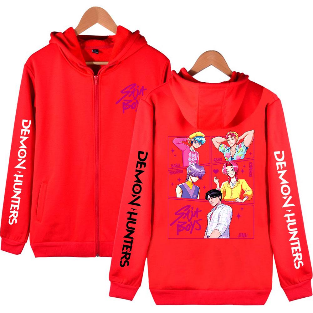 K-pop Охотники на демонов Фильм 2025 Толстовка на молнии Новая Мужская Женская Ретро Мода Оверсайз Толстовка на молнии Свободная Одежда Пальто С капюшоном XXS красный 2259₽