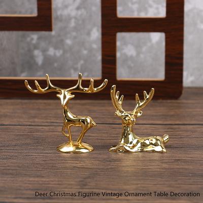 Deer Statue Nordic Christmas Reindeer Art Figurine Vintage Golden Iron Handicraft Home Ornament Table Decoration Gift