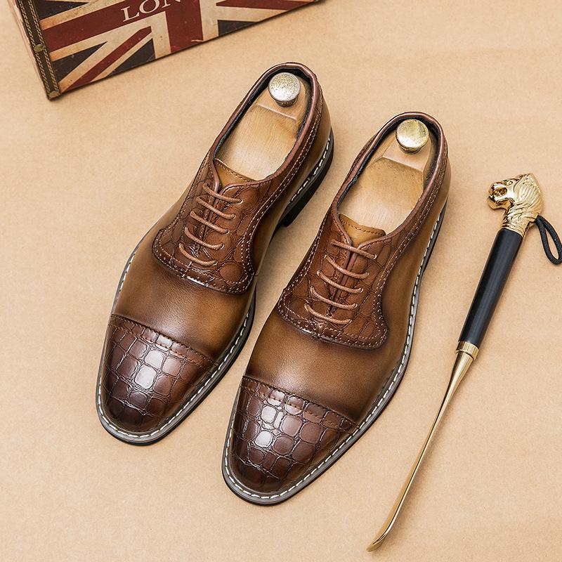 British style three-headed leather shoes business dress inner height increase pointed casual large size suit wedding shoes