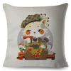 Adorable Cat Character Cushion 45x45cm Original Fantasy Theme Illustration High Resolution Print Woven Fabric Cover