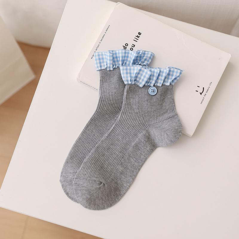

5pair Gray Lace Socks Children S Spring And Summer Thin Short Socks Button Short Girls Socks Japanese Medium Tube Socks Women One size fits all темно-серого