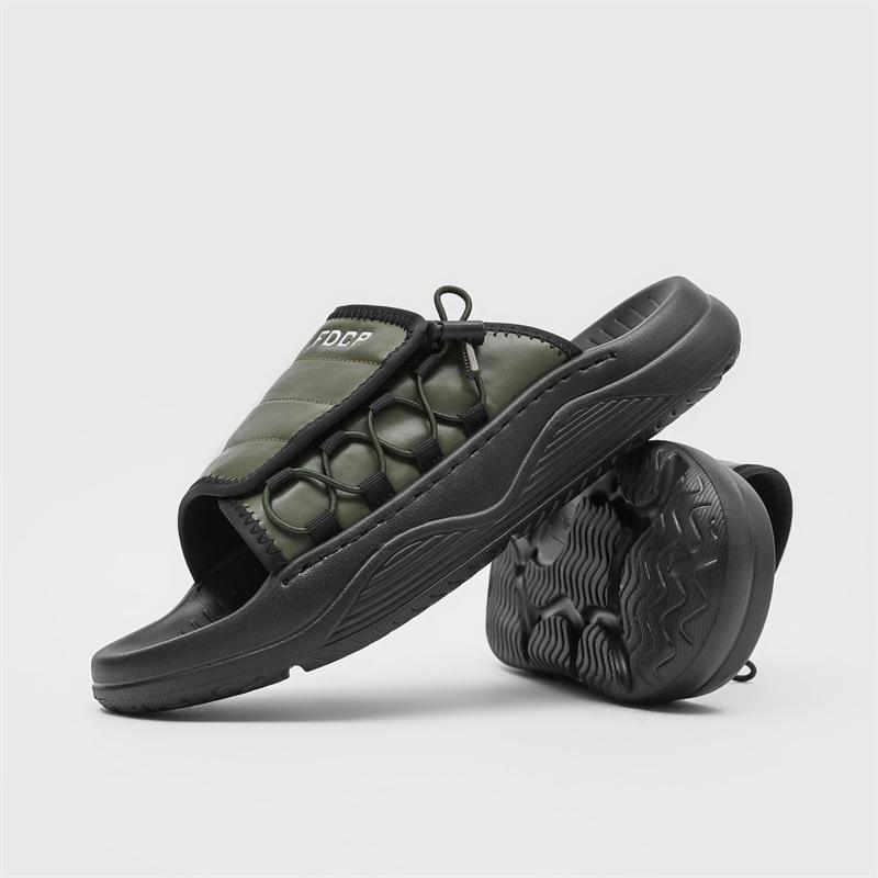New Slippers Men's Summer Casual Trend One-word Drag Stepping On Shit Feeling Outside Wearing Platform Sandals 371286 green-J