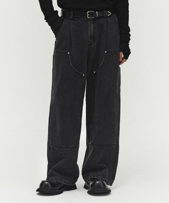MINAV Double Knee Carpenter Wide Pants [Black]