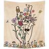 Abstract Woman Butterfly Fabric Wall Hanging Tapestry Minimalist Modern Flower Plant Mid Century Terracotta Aesthetic Portrait