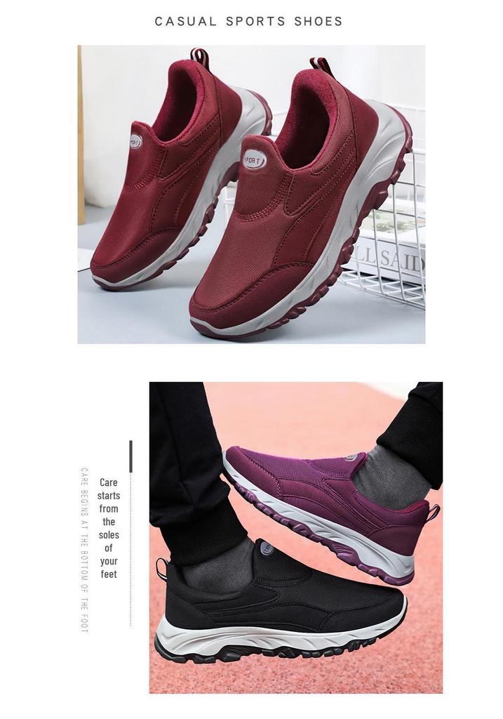 Women's Slip-On Walking Shoes for Couples, Casual Style for Middle-Aged & Elderly, Soft Sole, Shallow Mouth Design