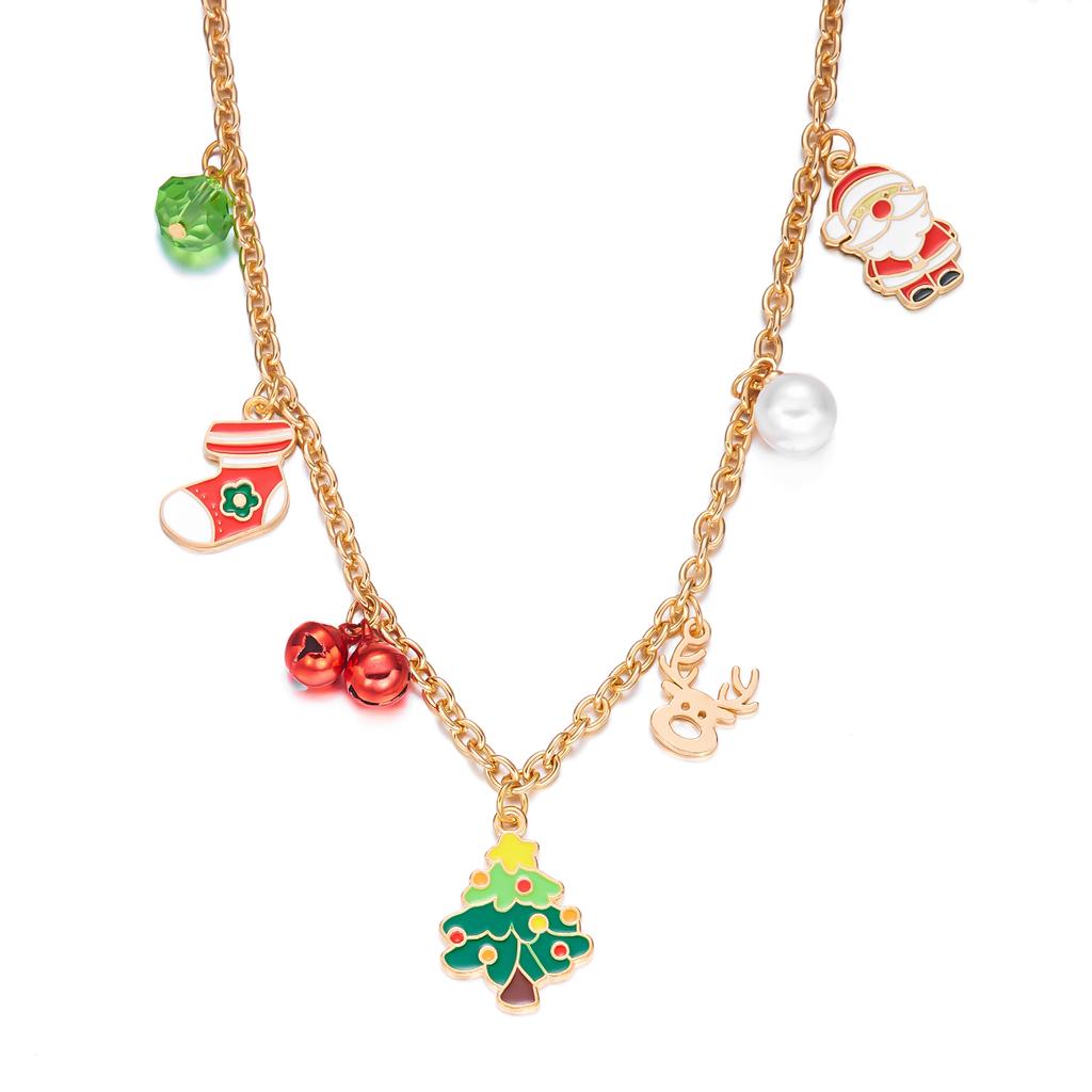 Fashion Christmas Tree Candy Boot Bell Pendant Necklace for Women Handmade Metal Chain Choker Collar Xmas New Year Jewelry Gifts