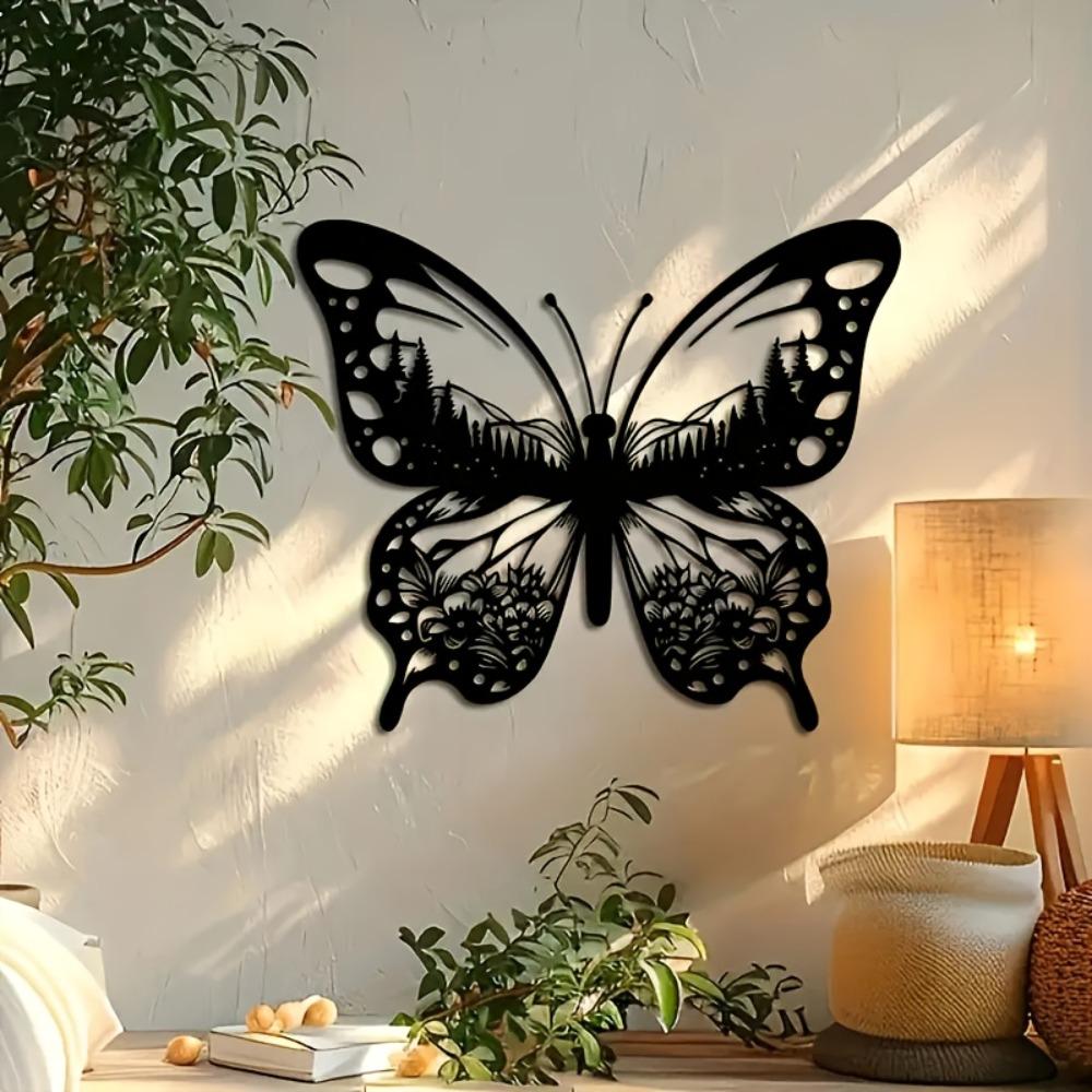 Metal Butterfly Wall Art Black, Large Garden Decor Outdoor, Indoor Hanging Sculpture for Living Room Balcony Terrace, Wedding Housewarming Gift