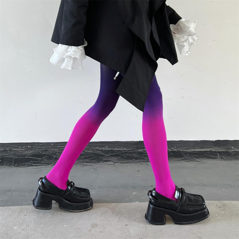 

Spring Autumn Gradient color Stockings Women Velvet Tights Seamless Anime Contrasting Mixed colors Pantyhose Lolita Girls Medias 80D