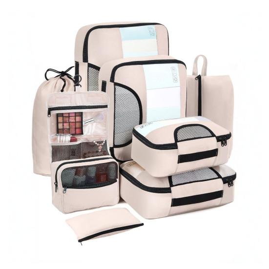 

Yousheng 8Pcs Упаковка Кубики Багаж Органайзер Сумки Набір великої ємності на блискавці Сумки для зберігання одягу Дорожні аксесуари бежевий