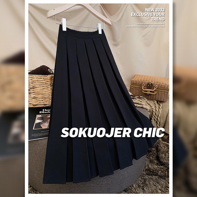 

Юбка миди А-силуэта с плиссировкой высокого качества и эластичной талией для женщин - Универсальный осенне-зимний стиль Height 170cm/76A [Skirt Length 81cm]