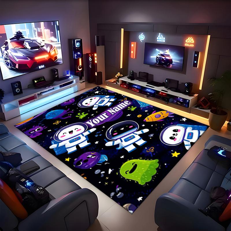 1PC Custom Name Space Friends Adventure Theme Floor Mat Ideal for Living Room, Game Rooms, Office, Bedroom,Floor Mat Playful Design