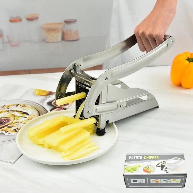 Heavy Duty Stainless Steel French Fry Cutter, Professional Potato Slicer with 2 Blades for Kitchen