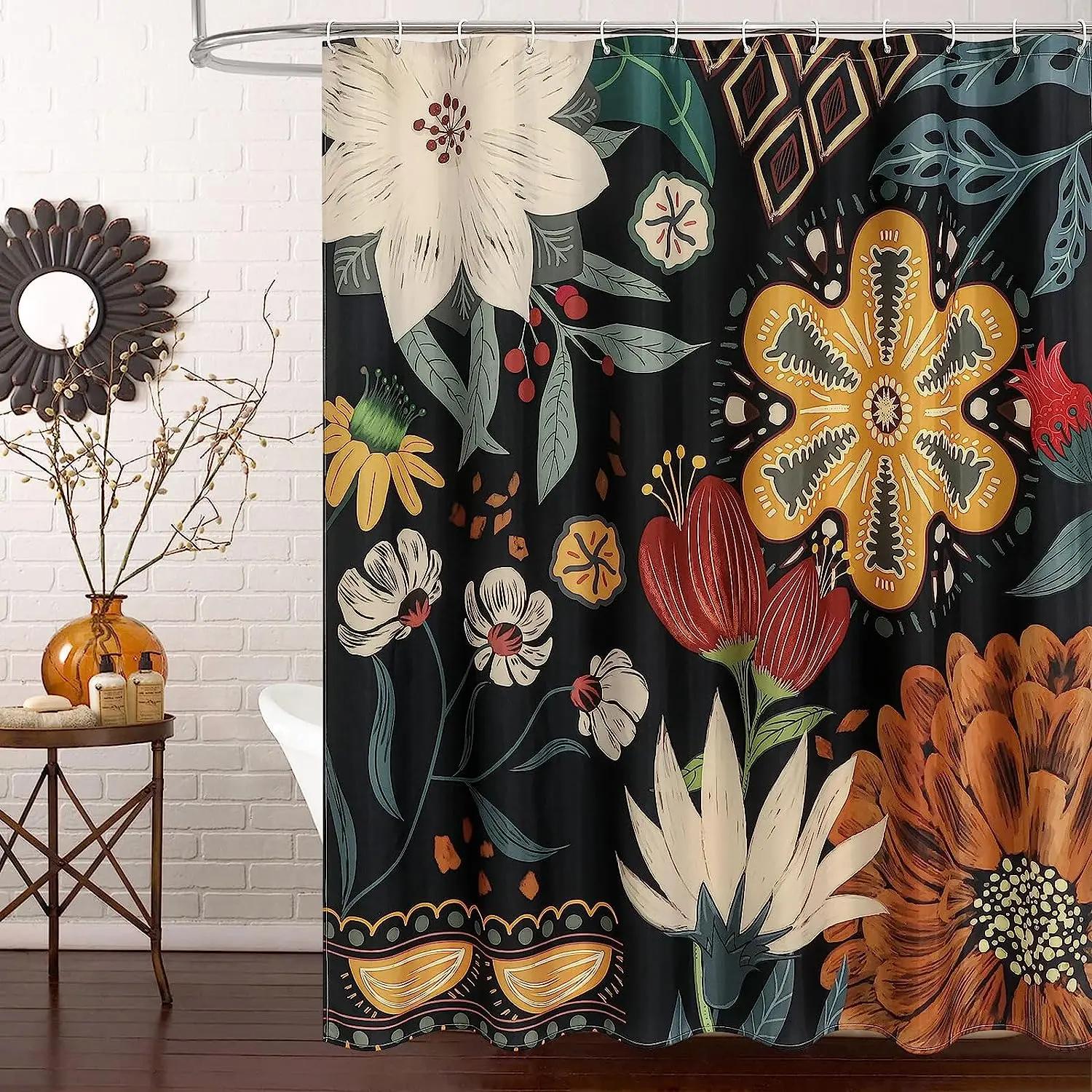 

Shower Curtain With Flower, Farm Fall Teal Raleigh Bird Colorful Flowers Interesting Animal Watercolor Shower Curtain Bathroom 120x180cm-47x70in