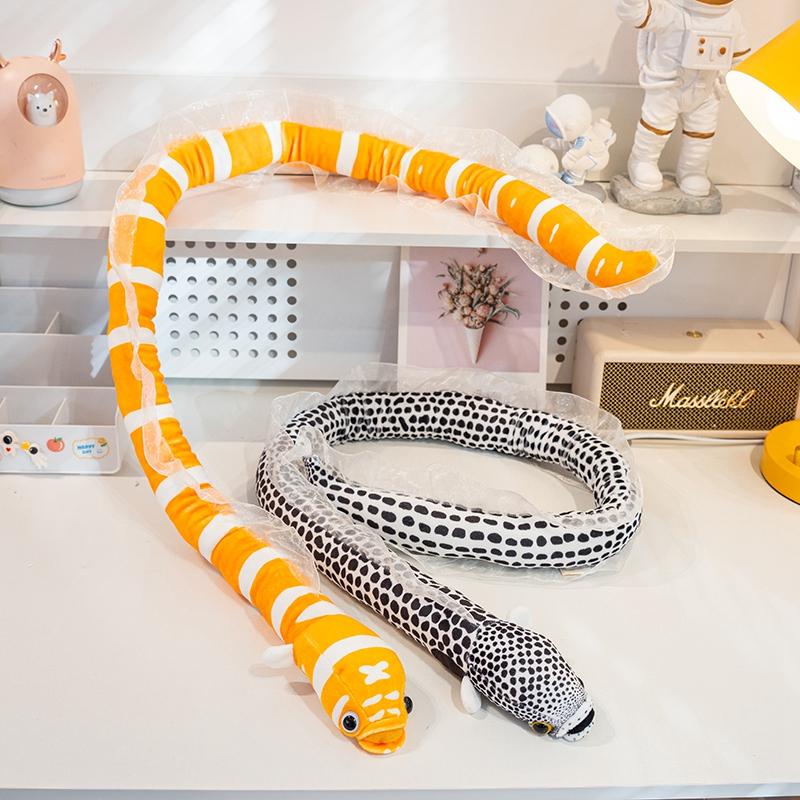 Simulated Snake Conger Eel Plush Doll Soft Streak Simulation Toys Cartoon Animals Pillow Birthday Xmas Gifts for Boys and Girls