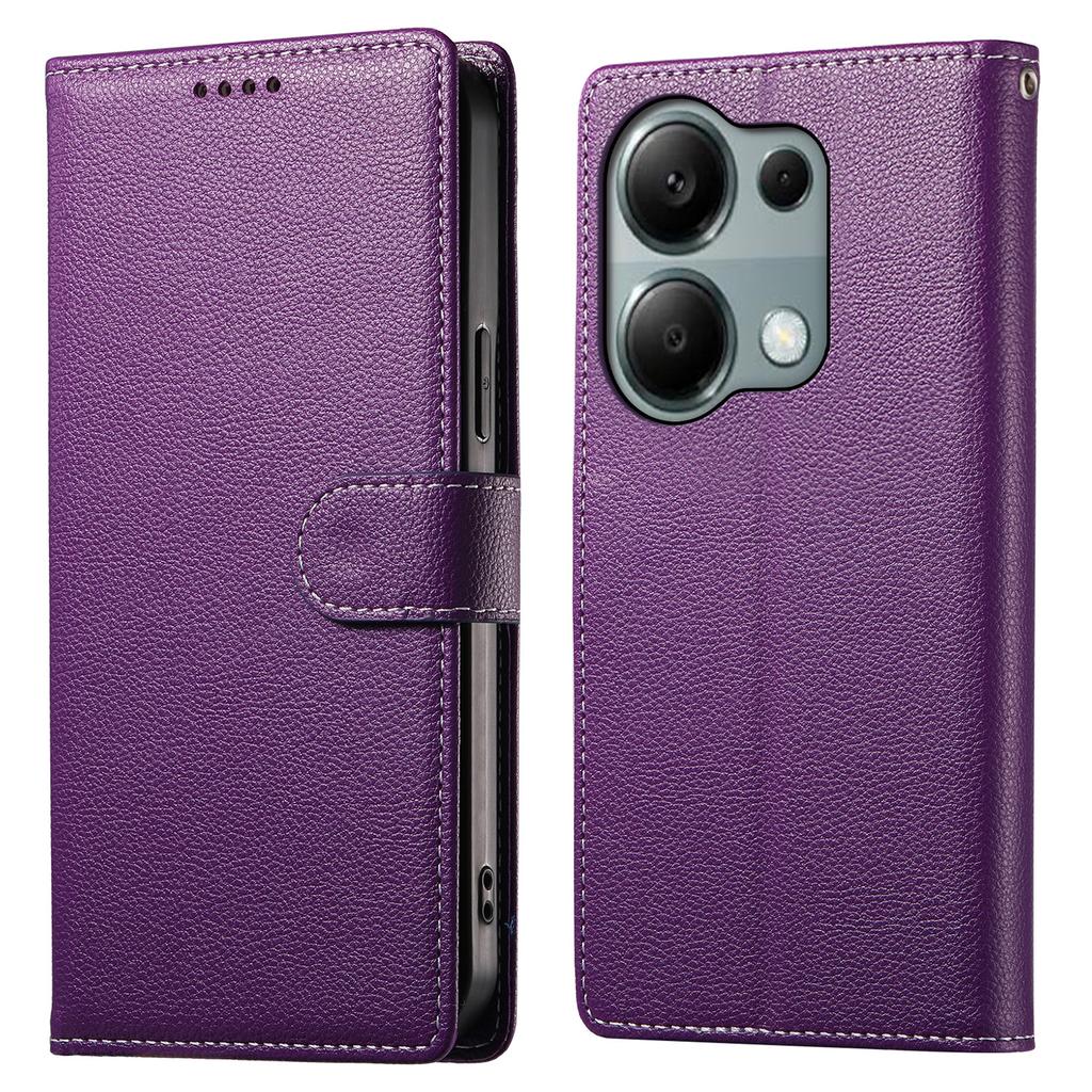 DF-012 For Xiaomi Redmi Note 13 Pro 4G Case Litchi Texture Leather Magnetic Clasp Wallet Stand Phone Cover with Wrist Strap