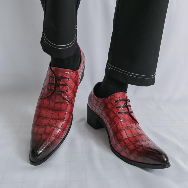 New Luxury Red Men High Heel Leather Shoes Oxford Designer Pointed-toe Dress Shoes Men Groom Suit Wedding Shoes Man Big Size 46