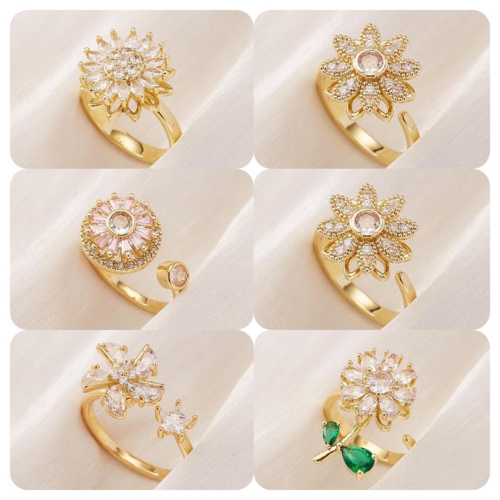 Anello da Donna Rotante Regolabile con Zircone Girasole: Moda Elegante di Lusso Leggero