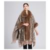 Winter Women's Shawl Cape Jacket Fur Collar Jacquard Loose Tassel Large Size Seven-point Sleeves Tweed Jacket