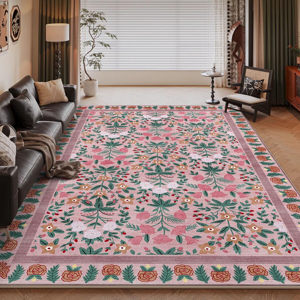 Dywan z nadrukiem kwiatowym Retro Dywan do dekoracji domu Antypoślizgowy Odporny na plamy Styl etniczny Mata do dekoracji salonu sypialni