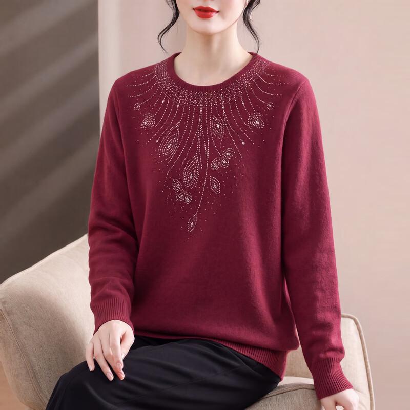 Hengyuanxiang Women's French Style Rhinestone Crewneck Knit Sweater