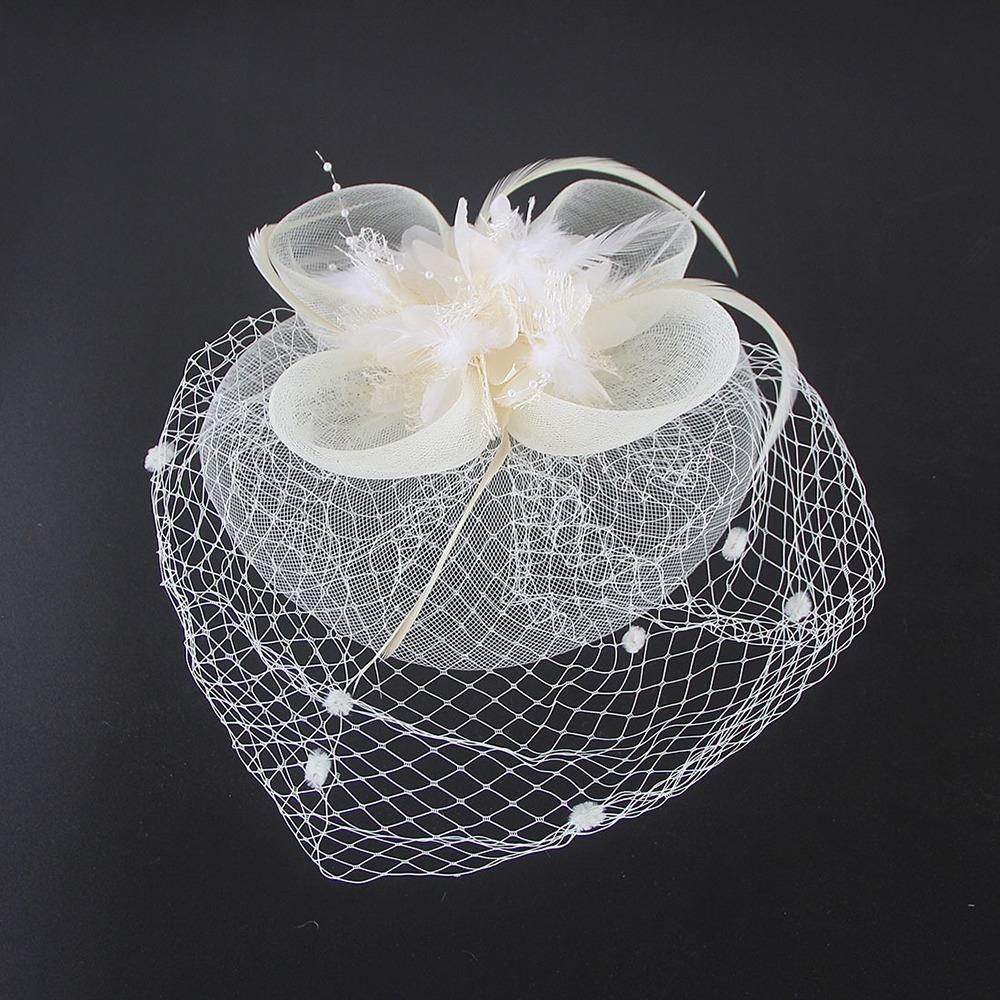 French Style Hepburn Style Headband Solid Color Bridal Headwear Bride Veil Headband for Women бежевый
