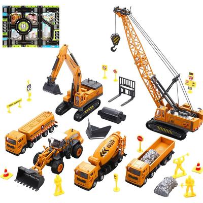 Cute Stone Construction Vehicle Set 27 Pieces 3-in-1 Tractor Crane Excavator with Play Mat Educational Toy
