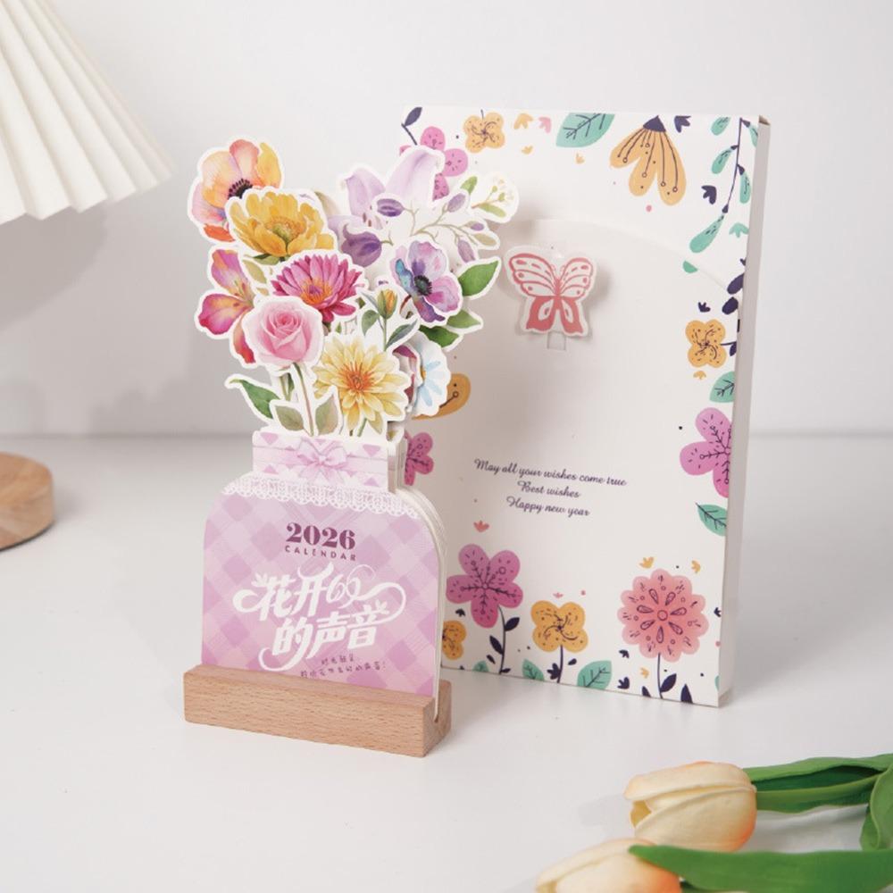 Wooden Base 2026 Desktop Calendar Vase Shaped Monthly Planner New Standing Calendar for New Year