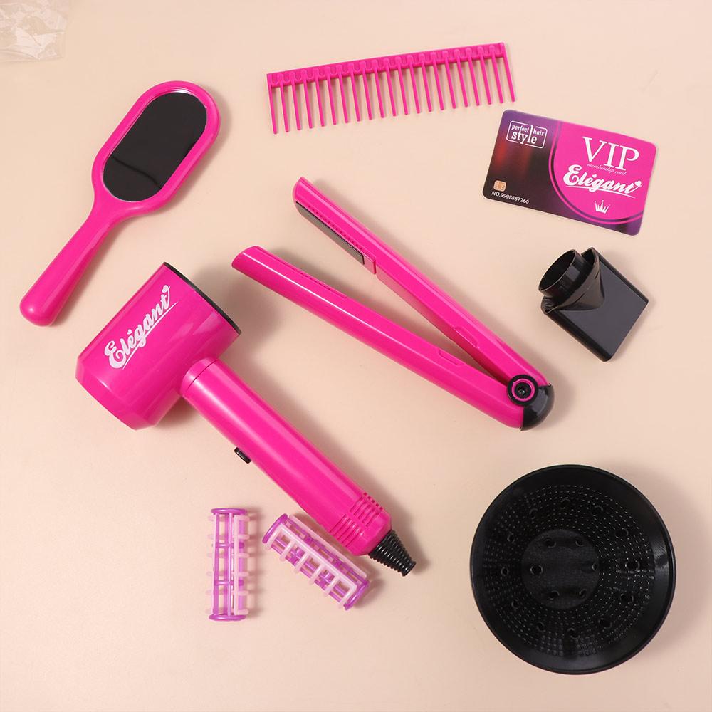 9/13/17Pcs Princess Dress Up Hair Dryer And Haircut Toy Kit Straight Hair Stick Blow Dryer Hair Salon Toy Kit Curler