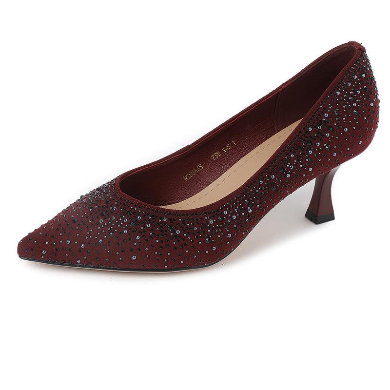 New Style Women's Shoes for Spring, Summer and Autumn, Pointed Toe Thin Heels, High Heels, Hot Diamond Formal Wear, Sexy Light Mouth Single Shoes