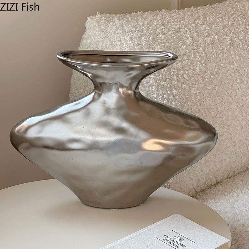 Creative Wrinkled Texture Ceramic Vase Hydroponics Plant Pots Table Decoration Flowers Arrangement Vases Room Aesthetic Decor