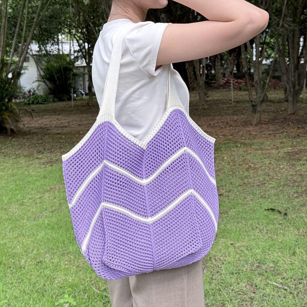 Sweet Knitted Shoulder Bag Hollowed Out Beach Bag Fashion Crochet Tote Bag  Summer