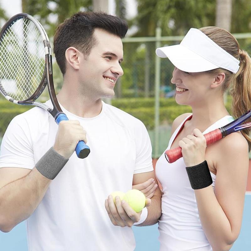 New Hot 1Pairs 2Pcs Set Breathable Cotton Wrist Sweatbands Sweat Absorbent Wristbands for Tennis Football Basketball Running Gym 1