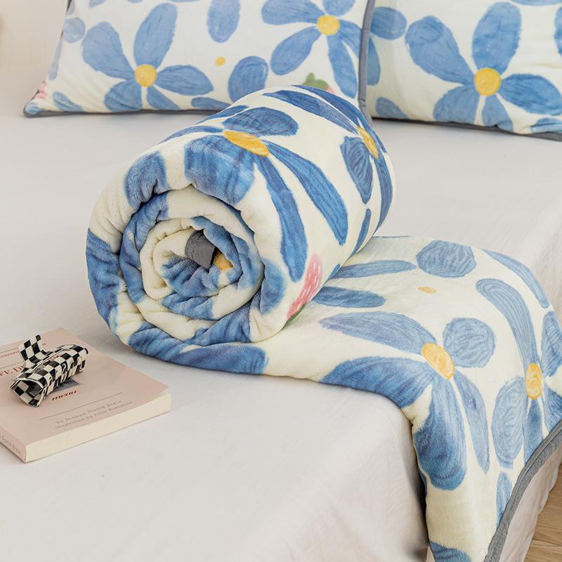 Überwurfdecke aus Mikrofaser mit Blumenmuster, weich, gemütlich, Pflanzen, Sonnenblumen, Gänseblümchen, blau, Fleece-Strickdecke, leichte, flauschige Decke für alle Jahreszeiten, für Couch, Bett, Sofa