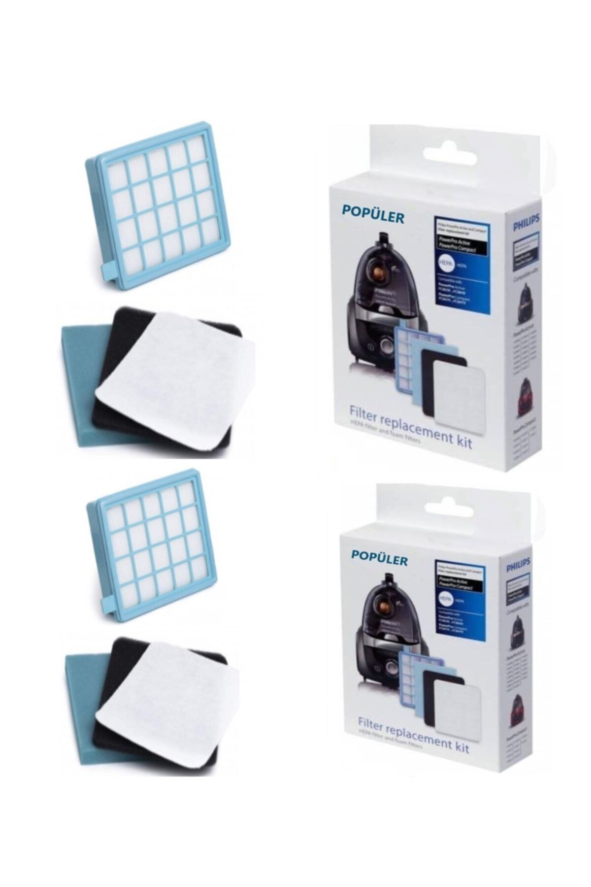 

for Philips Fc 8478/91 2 Box Powerpro Compact Original Hepa Filter Set 1
