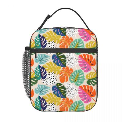 Bolsa de almuerzo aislada con vibrante patrón de hoja de palmera tropical para mujeres y niños, fiambreras portátiles, lonchera térmica, bolsa de mano