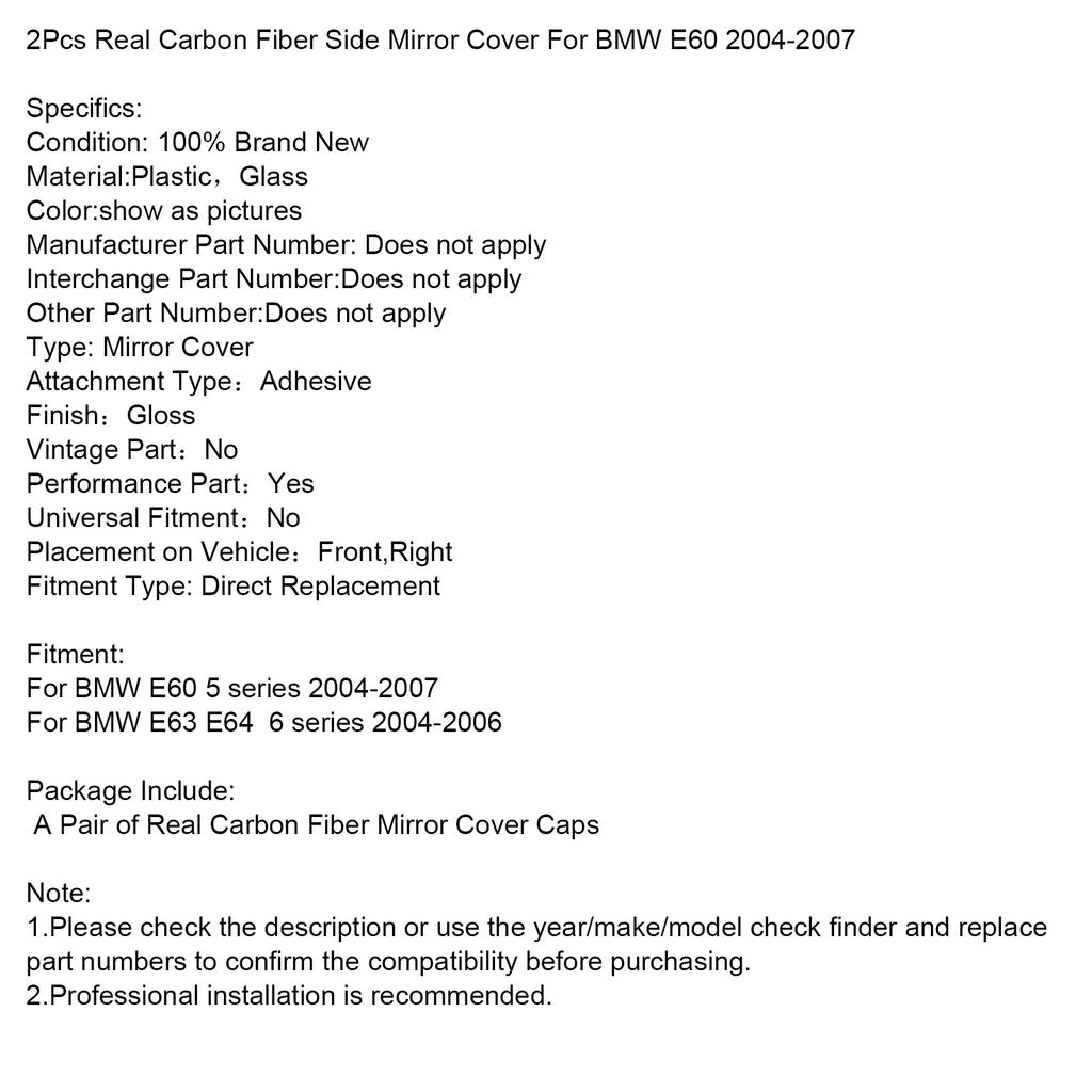 2 Stück Echte Kohlefaser Seitenspiegelabdeckung Für BMW E60 2004-2007