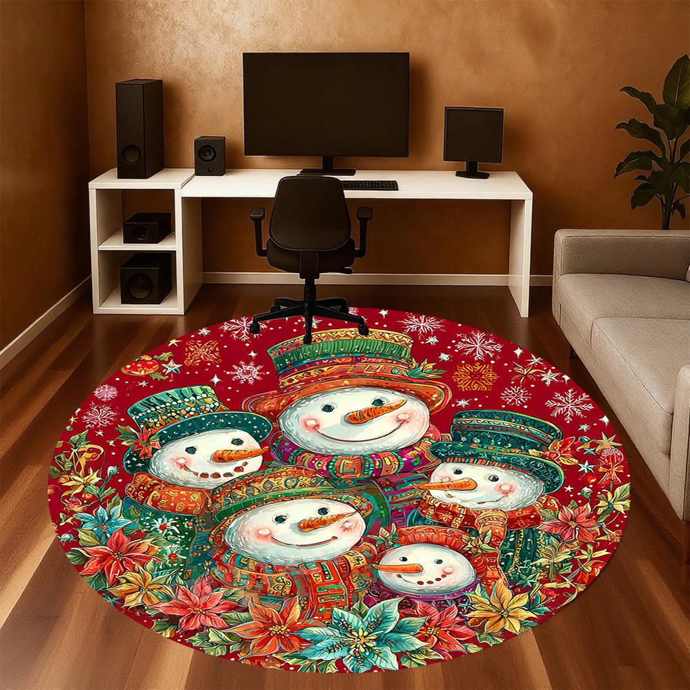 1PC Snowmen Flowers Office Round Area Rug, Under Office Chairs Bedroom Living Room Home Decor, Carpet for Office -1110132
