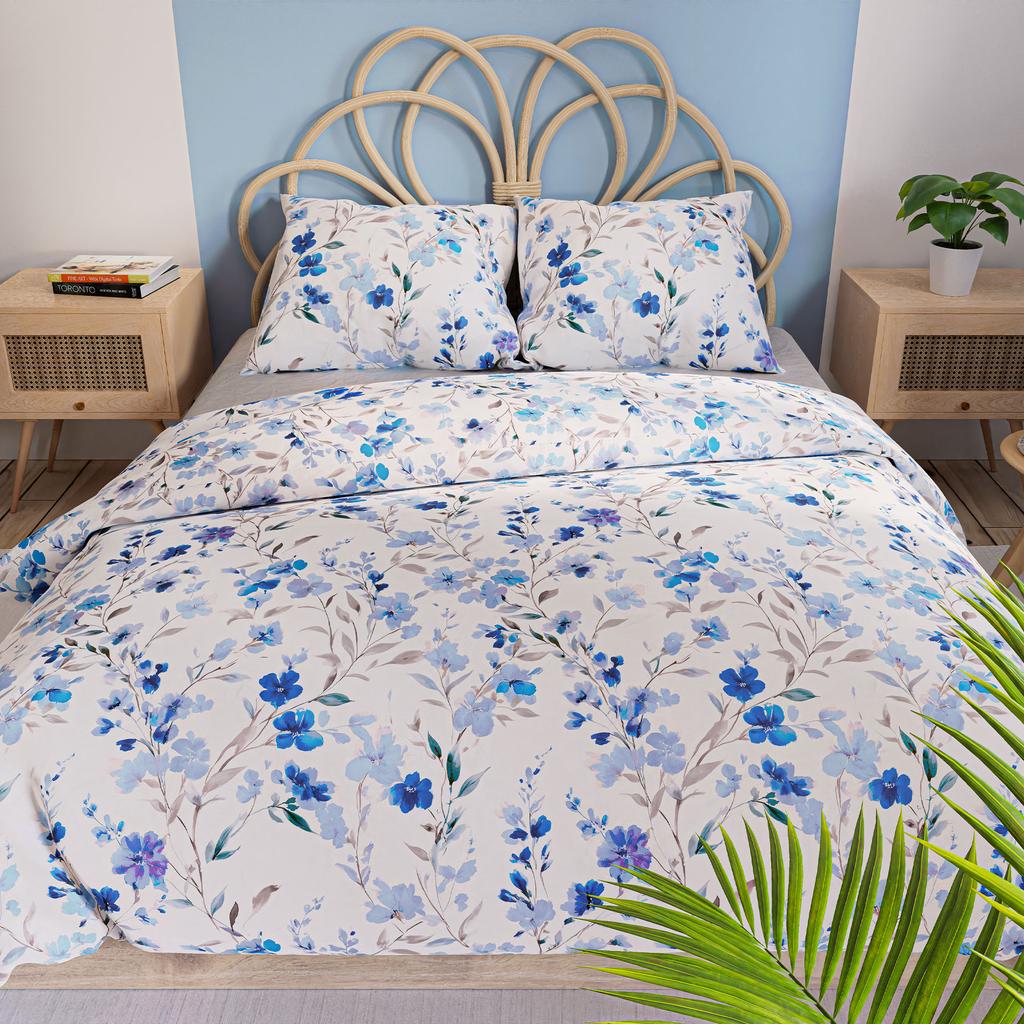 Florisse Cotton Satin Bedding Set White With Flowers 220X200 Cm