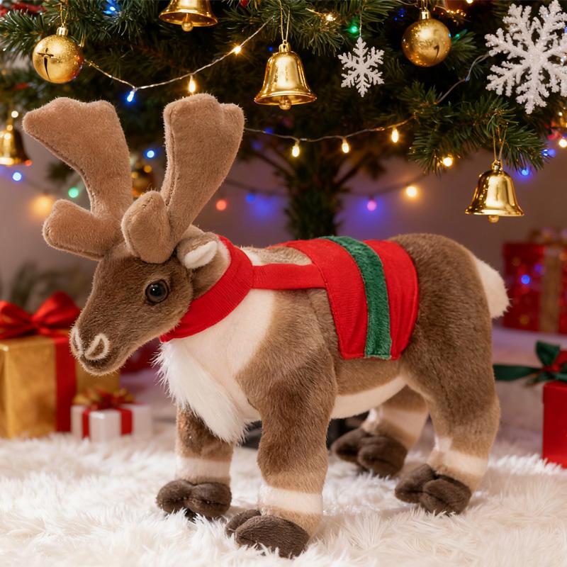 Cute Elk Sika Deer Plush Toys Lifelike Christmas Party Atmosphere Decoration Huggable Doll Christmas Festival Gifts For Friends