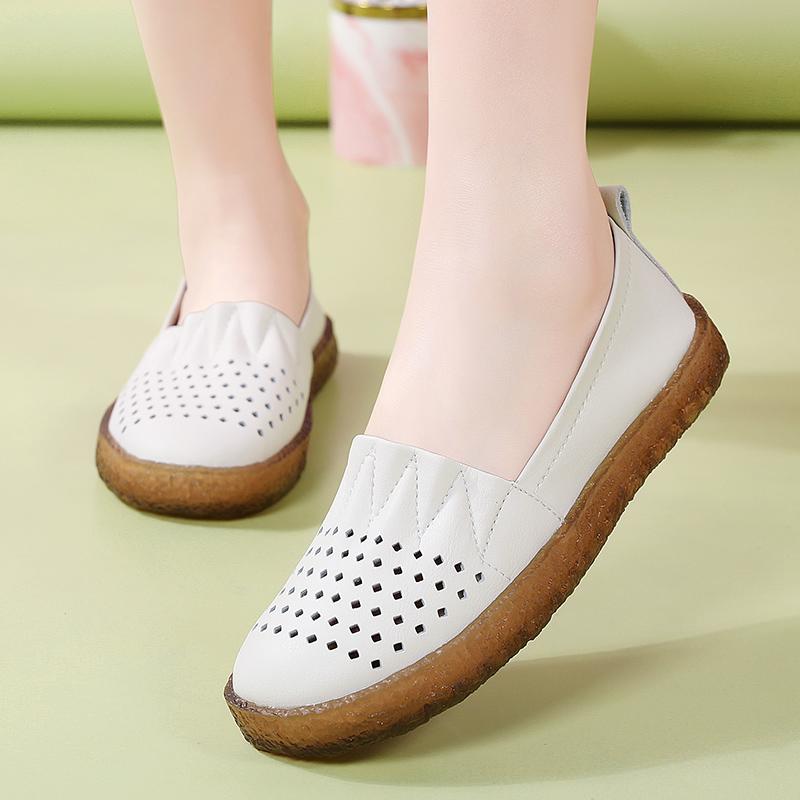 New Women's Casual Comfortable Nurse Shoes Small White Dried Bean Shoes Mom Shoes Breathable Hollow Out Soft Bottom Anti-Slip