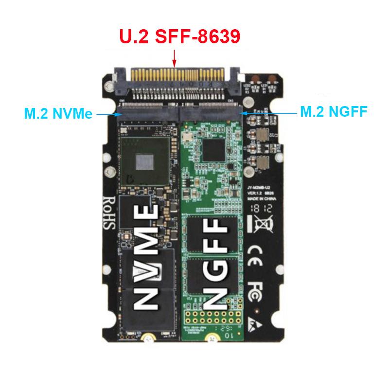 OULLX M.2 NVMe NGFF Dual Protocol To U.2 SFF-8639 High Speed Hard Disk Case Inline SSD Solid State External M.2 Board Adapter