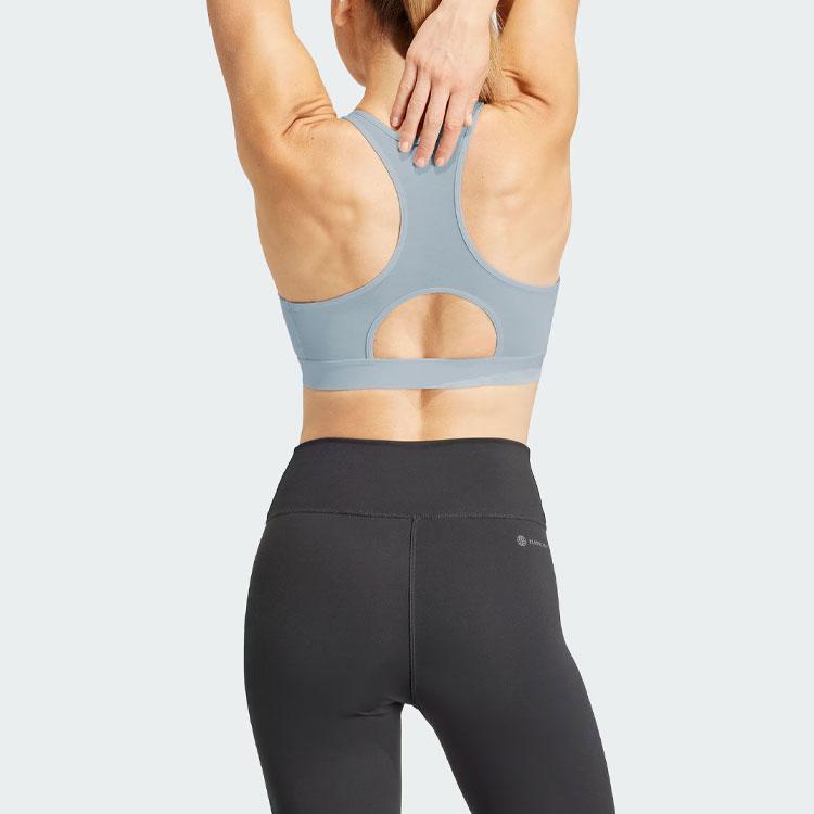 Adidas Powerreact Medium-Support Zip Bra Solid Logo Quick-Dry Fitness Sports Bra Women underwear Light-Blue IX4940
