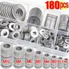 180 Piece Stainless Steel Flat Washer Set with Storage Box - O-Ring Fastening Washer, Polished Surface, M2-M10 Size, Easy To Ins