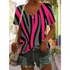 T-shirt da donna retrò casual nera moda scollo a V pullover manica corta stampata larga top quotidiano