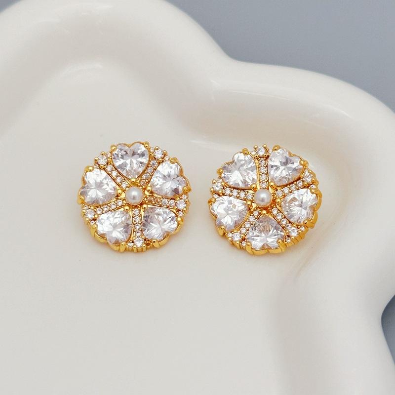 

Fashion Xiaoxiangfeng Exquisite Round Flower Full Diamond Zircon Stud Earrings Premium Earrings